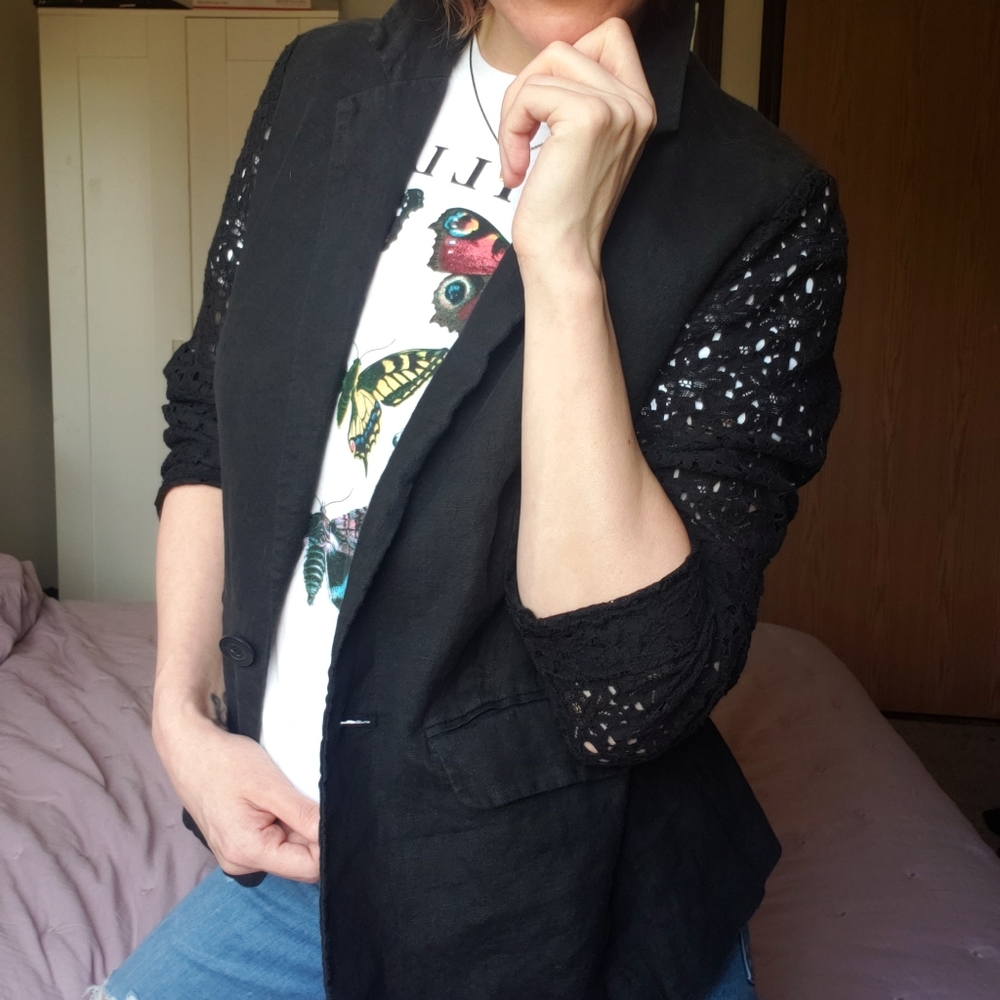 Bcbg paris linen and lace blazer 6